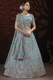 Bluish Grey Chinnon Embroidered Panelled Style Lehenga