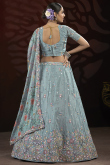 Bluish Grey Chinnon Embroidered Panelled Style Lehenga