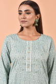 Bluish Grey Cotton Printed Kurti
