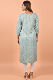 Bluish Grey Cotton Printed Kurti