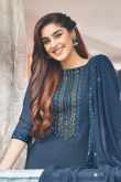 Bluish Grey Georgette Embroidered Churidar Suit