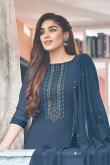 Bluish Grey Georgette Embroidered Churidar Suit