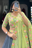 Bluish Grey Georgette Lehenga With Sequins Work For Diwali