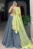 Bluish Grey Georgette Lehenga With Sequins Work For Diwali