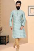 Bluish Grey Jacquard Embroidered Men Kurta Pajama