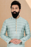 Bluish Grey Jacquard Embroidered Men Kurta Pajama