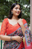 Bluish Grey Handloom Linen Saree for Party 
