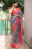 Bluish Grey Handloom Linen Saree for Party 