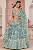 Lehenga in Bluish Grey Net for Sangeet with Thread embroidery
