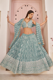 Lehenga in Bluish Grey Net for Sangeet with Thread embroidery
