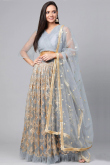 Bluish Grey Net Embroidered Lehenga for Wedding & Party