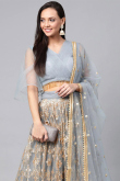 Bluish Grey Net Embroidered Lehenga for Wedding & Party