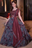Bluish Grey Organza Printed Lehenga for Wedding & Party