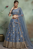Bluish Grey Sequins Embroidered Net Lehenga For Sangeet 