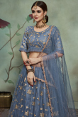 Bluish Grey Sequins Embroidered Net Lehenga For Sangeet 