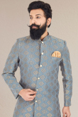 Bluish Grey Silk Men Sherwani