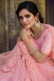 Blush Pink Net Embriodered Wedding Wear Lehenga