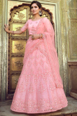 Blush Pink Net Embriodered Wedding Wear Lehenga