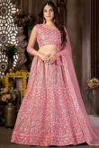 Blush Pink Net Embroidered A Line Lehenga