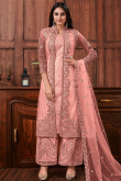 Blush Pink Net Jacket Style Trouser Suit
