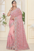 Blush Pink Resham Embroidered Net Heavy Saree
