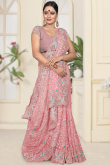 Blush Pink Resham Embroidered Net Heavy Saree