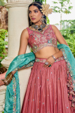 Blush Pink Satin Embroidered Lehenga For Wedding