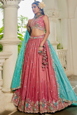 Blush Pink Satin Embroidered Lehenga For Wedding