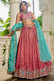 Blush Pink Satin Embroidered Lehenga For Wedding