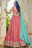Blush Pink Satin Embroidered Lehenga For Wedding