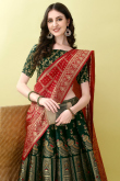 Bottle Green Art Silk Weaved Thread Panelled Style Lehenga