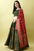 Bottle Green Art Silk Weaved Thread Panelled Style Lehenga