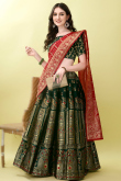 Bottle Green Art Silk Weaved Thread Panelled Style Lehenga
