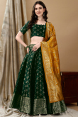 Bottle Green Art Silk Woven Zari Panelled Style Lehenga