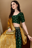 Bottle Green Art Silk Woven Zari Panelled Style Lehenga