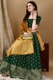 Bottle Green Art Silk Woven Zari Panelled Style Lehenga