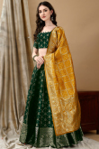 Bottle Green Art Silk Woven Zari Panelled Style Lehenga