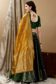 Bottle Green Art Silk Woven Zari Panelled Style Lehenga