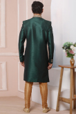Asymmetric Men Sherwani in Banarasi Silk Bottle Green for Wedding 