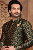 Bottle Green Banarasi Silk Men Kurta With Trouser Pant