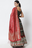 Bottle Green Silk Lehenga with Red Dupatta