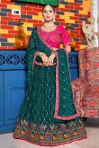 Bottle Green Chinnon Embroidered Crushed Lehenga
