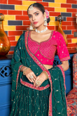 Bottle Green Chinnon Embroidered Crushed Lehenga
