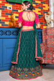 Bottle Green Chinnon Embroidered Crushed Lehenga
