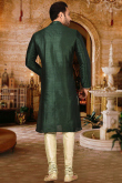 Plain Men Kurta Pajama in Dupion Silk Bottle Green for Wedding 