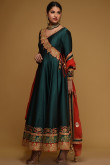 Anarkali Gown Anarkali Suit in Taffeta Silk Bottle Green for Eid