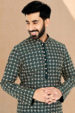 Bottle Green Georgette Churidar Men Kurta Pajama