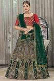 Bottle Green A Line Mehndi Lehenga in Georgette