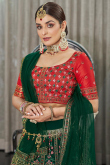 Bottle Green A Line Mehndi Lehenga in Georgette