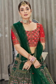 Bottle Green A Line Mehndi Lehenga in Georgette